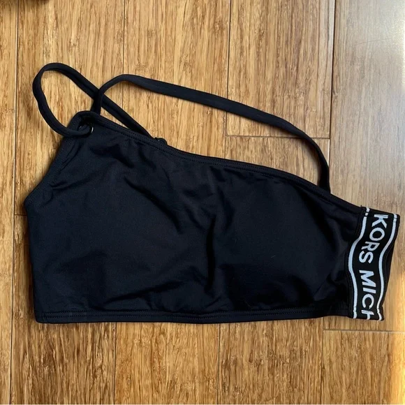 Michael Kors Strappy One Shoulder Bikini Top Logo Tape size XS Black - Picture 8 of 8